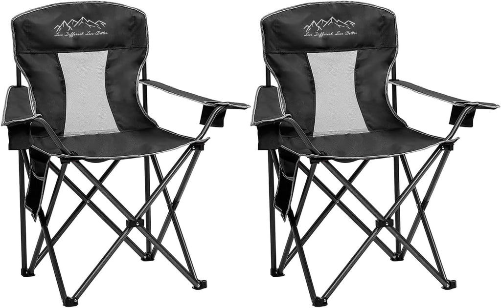 2PCS SAILARY Mesh Folding Camping Chairs, Oversized Portable Outdoor Chairs, Weight Capacity 325 lbs with Cup Holder, Storage Pocket, Carry Bag Black