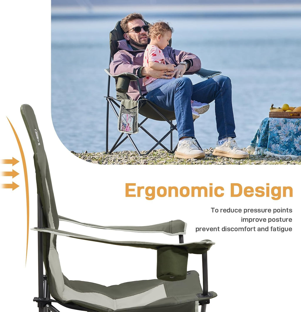 EVER ADVANCED Camping Chairs, Lawn Chairs Outdoor Sports Chairs, Folding Chair 2 Pack Camping Chairs for Adults, Supports 400lbs, Green