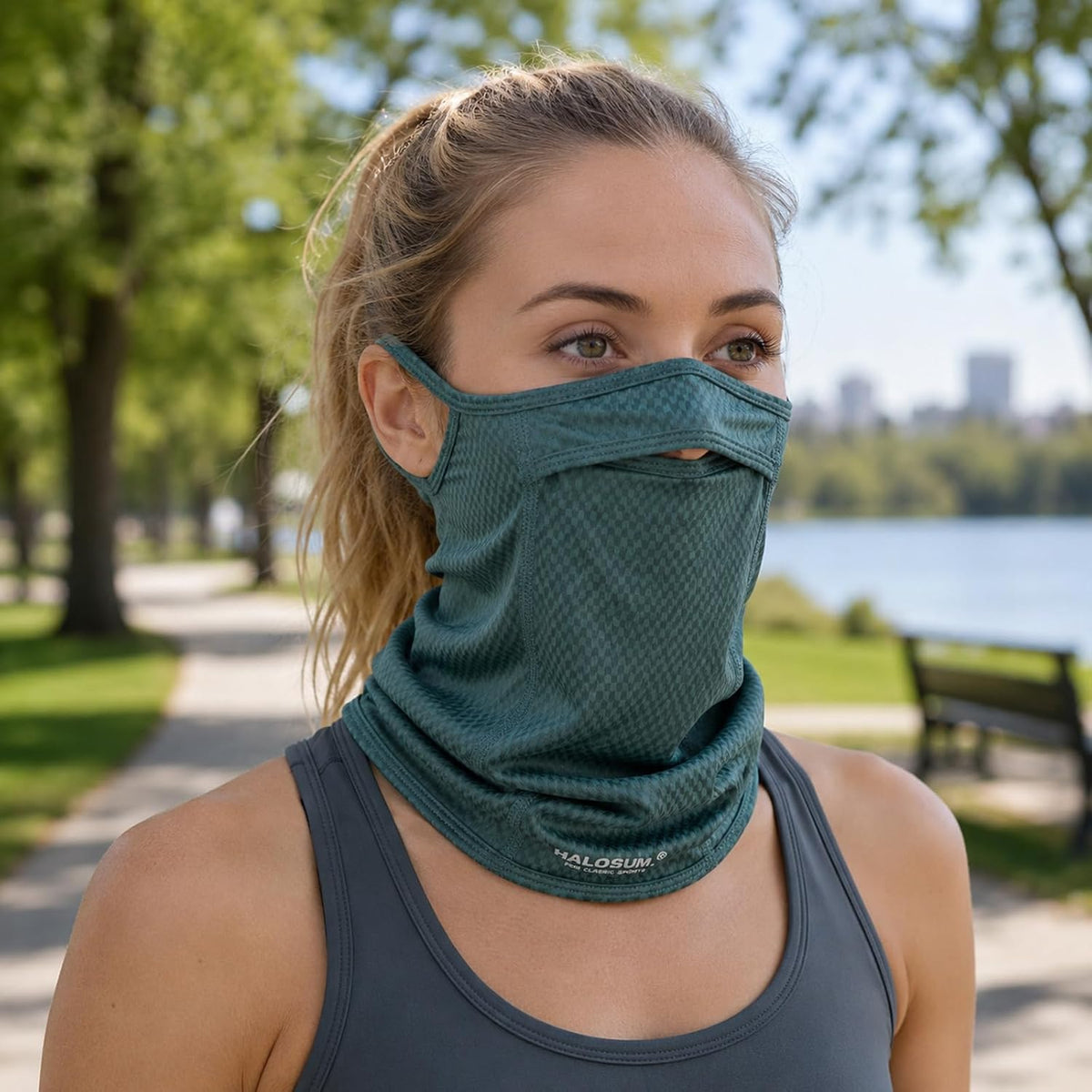 Sun Protection Face Mask with Neck Cover, Cooling Breathable Ear Loop Neck Gaiter for Fishing Cycling Running