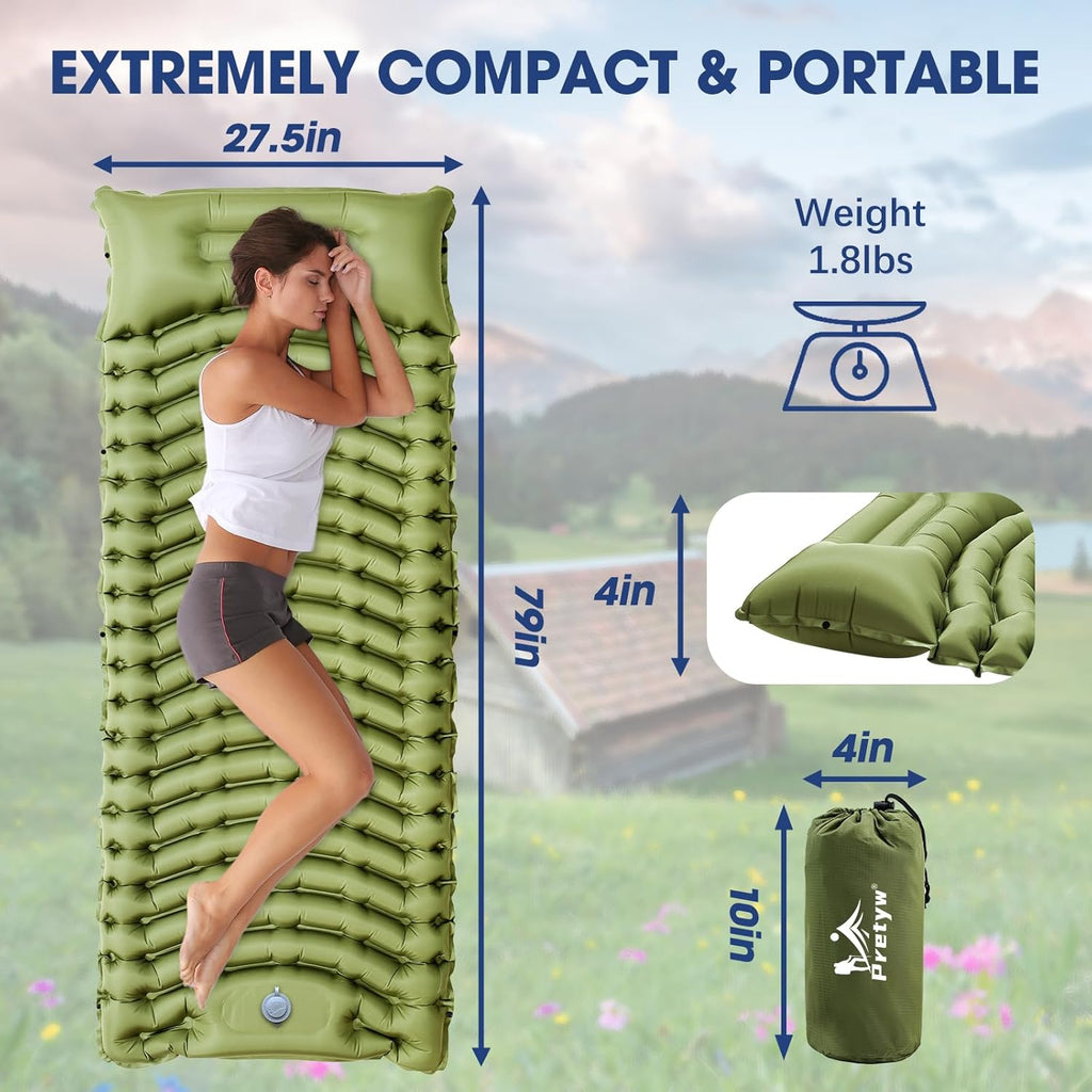 Ultralight Camping Sleeping Pad with Pillow & Built-in Foot Pump