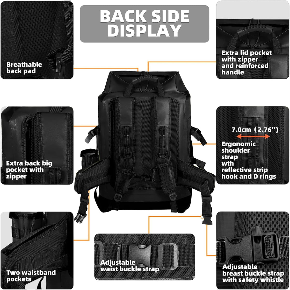 MORXPLOR Waterproof Backpack,Heavy Duty Hiking Backpack,35L/55L Roll Top Closure with Lid,Cushioned Floating Dry Bag Waterproof
