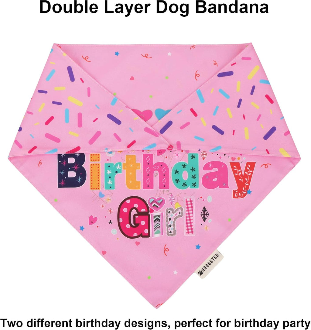 ADOGGYGO Dog Birthday Hat, Pink Birthday Girl Bandana Set, Small