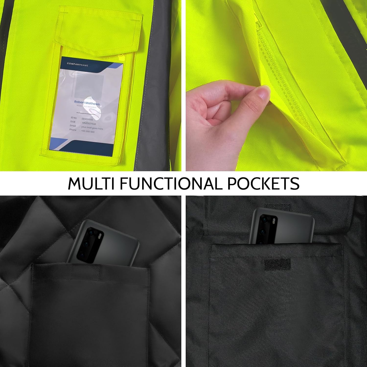 Reflective High Vis Safety Jackets for Men, Yellow-B, L