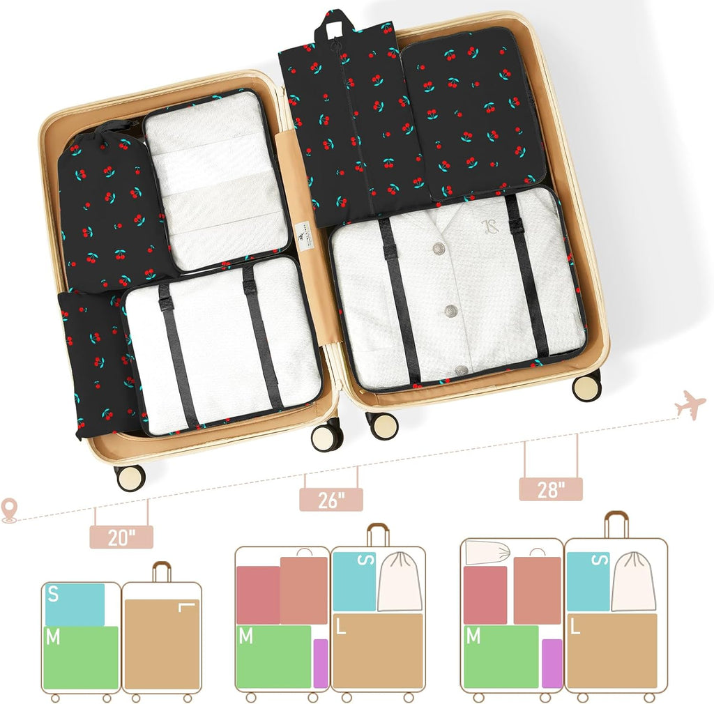 Packing Cubes for Travel 8 Set Luggage Organizer Bags Black Cherry