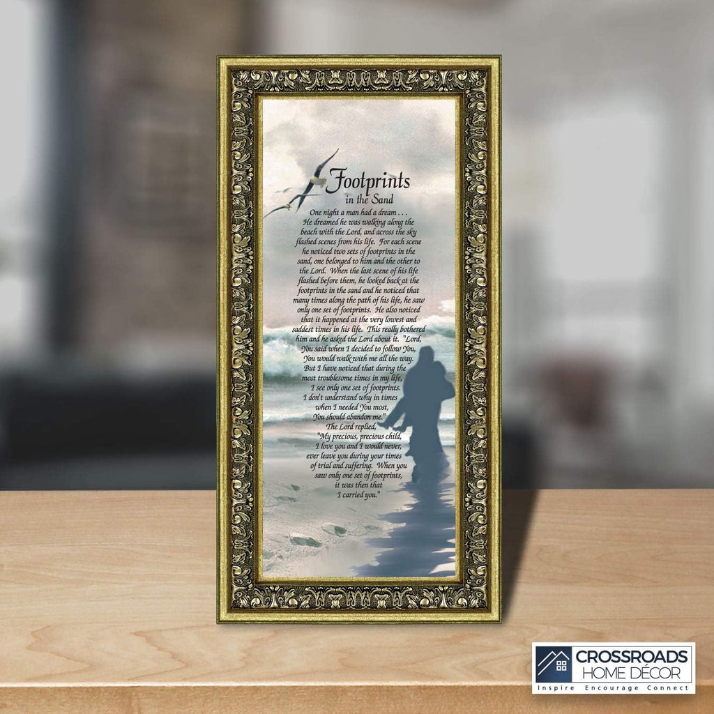 Footprints in the Sand Inspirational Wall Art, Beach Decor, Christian Gifts for Women and Men, Christian Wall Decor, Get Well Soon, Encouraging Scripture Wall Art, Framed Sympathy Gift 7703G