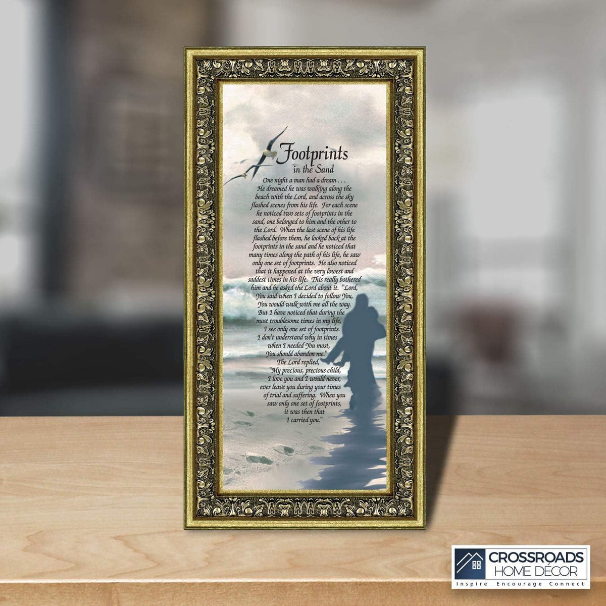 Footprints in the Sand Inspirational Wall Art, Beach Decor, Christian Gifts for Women and Men, Christian Wall Decor, Get Well Soon, Encouraging Scripture Wall Art, Framed Sympathy Gift 7703G