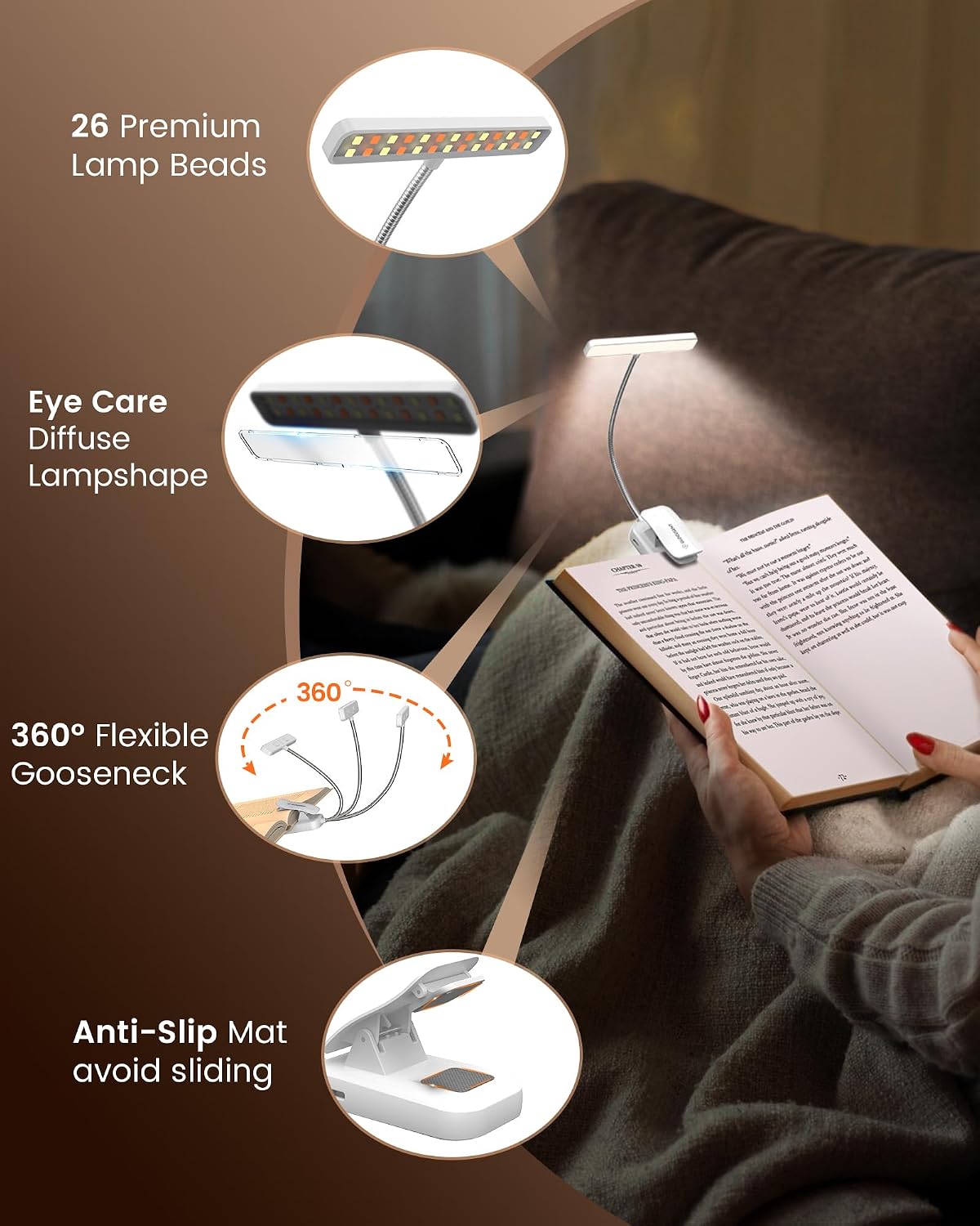 Glocusent 26 LED Reading Lights for Books in Bed, Ideal Gifts for Reader