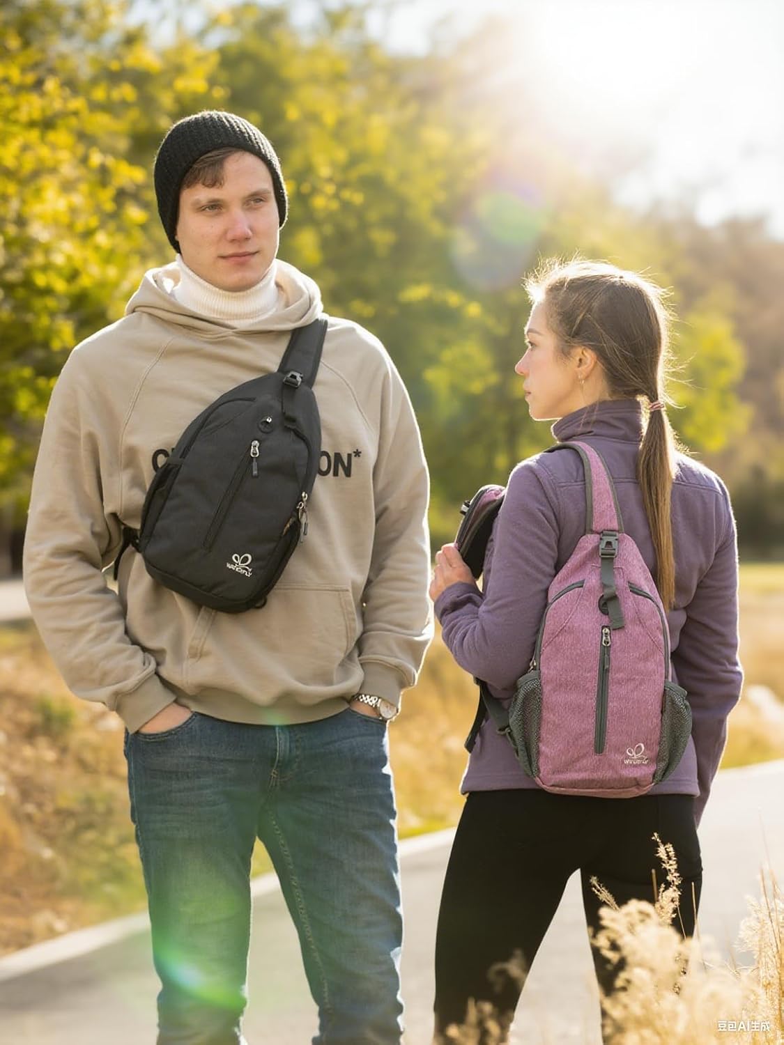 WATERFLY Crossbody Sling Backpack Sling Bag Travel Hiking Chest Bag Daypack (Purple)