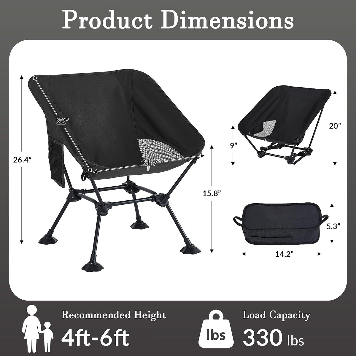 Lightweight Folding Backpacking Camping Chair for Hiking, Beach
