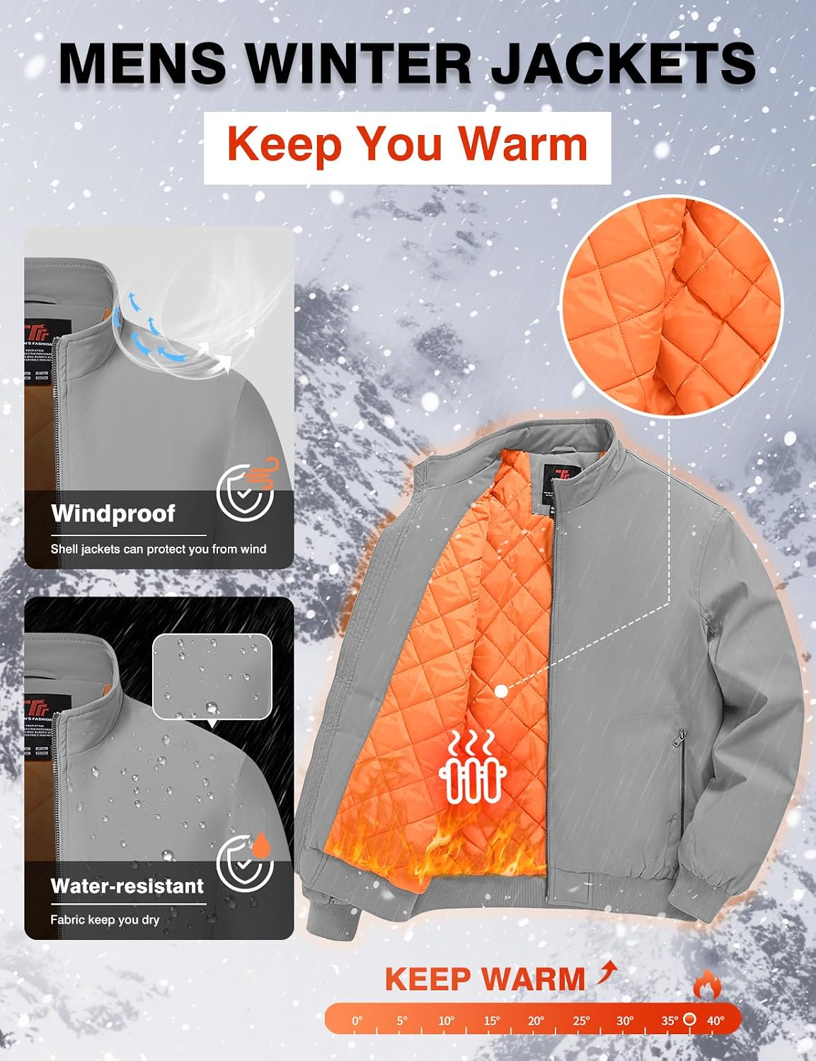 TBMPOY Men's Winter Jackets Bomber Padded Casual Windbreaker Warm Fall Coat