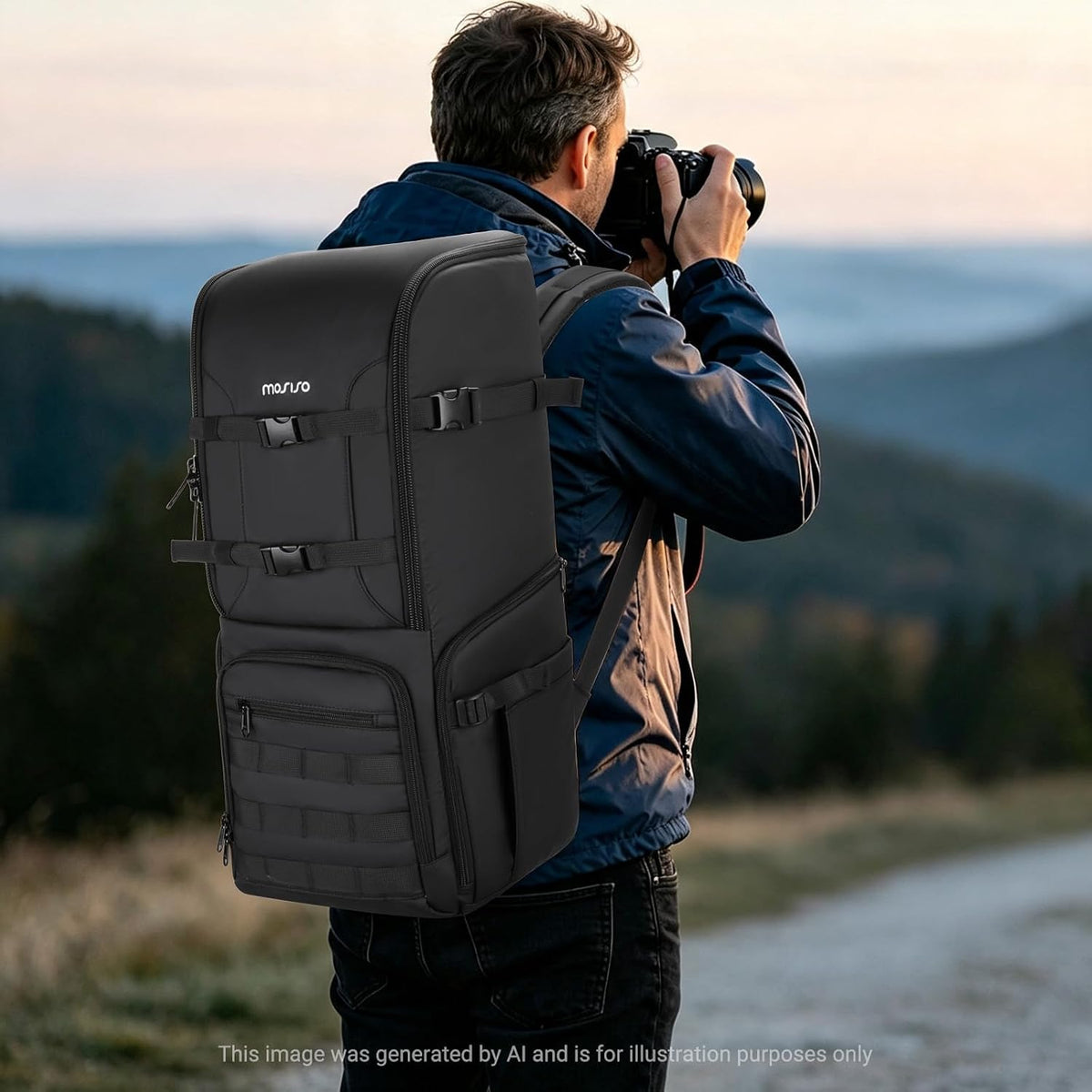 MOSISO Camera Backpack, Waterproof Telephoto Long Lens Bag, Black