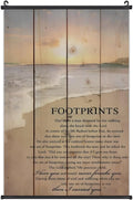 Footprints in the Sand Religious Canvas Wall Art Posters, Inspirational Beach Sunset Poem Print Poster (Black Axis 16x24inch, Footprints(1))