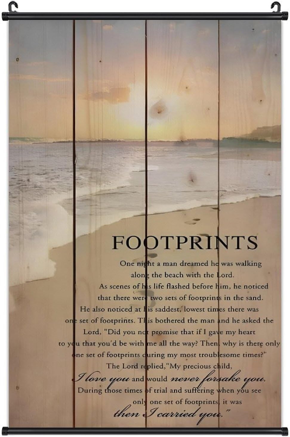 Footprints in the Sand Religious Canvas Wall Art Posters, Inspirational Beach Sunset Poem Print Poster (Black Axis 16x24inch, Footprints(1))