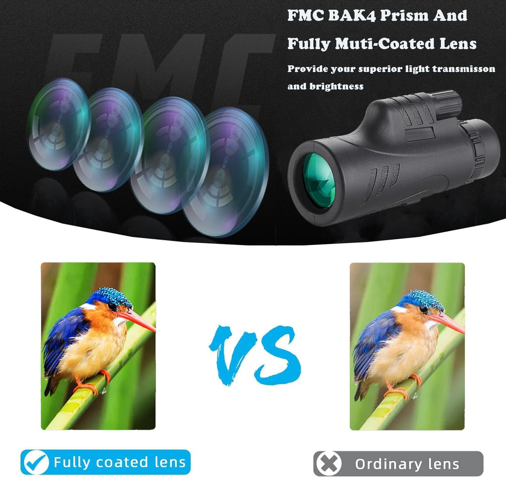 80x100 High Power Monocular Telescope with Smartphone Adapter, BAK4 Prism for Bird Watching Hunting Camping - Military Grade, 2025 New Version Gift for Men