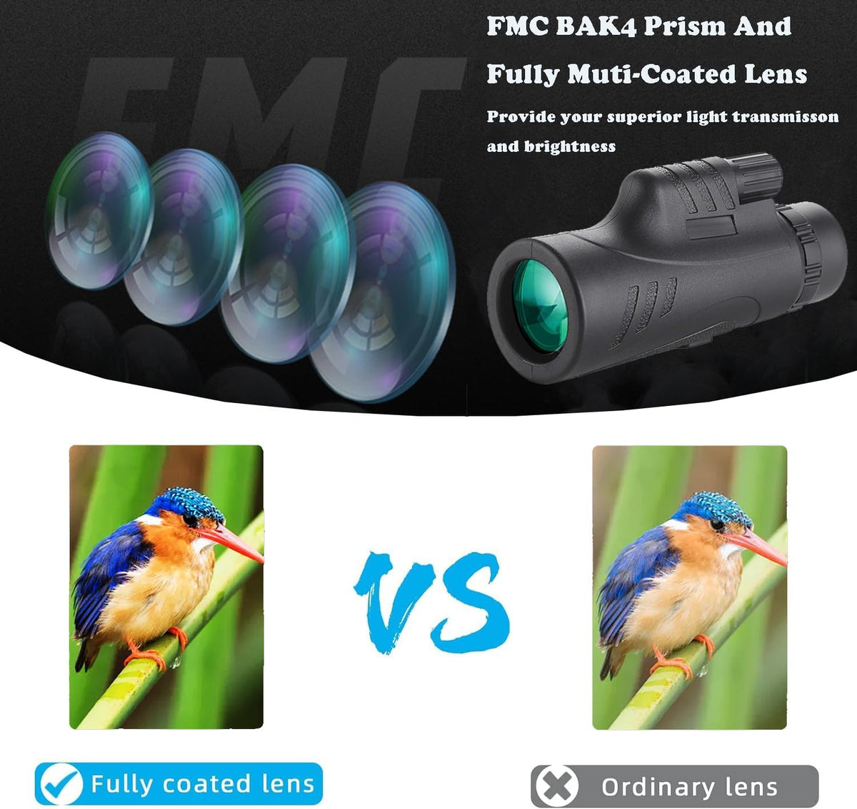 80x100 High Power Monocular Telescope with Smartphone Adapter, BAK4 Prism for Bird Watching Hunting Camping - Military Grade, 2025 New Version Gift for Men