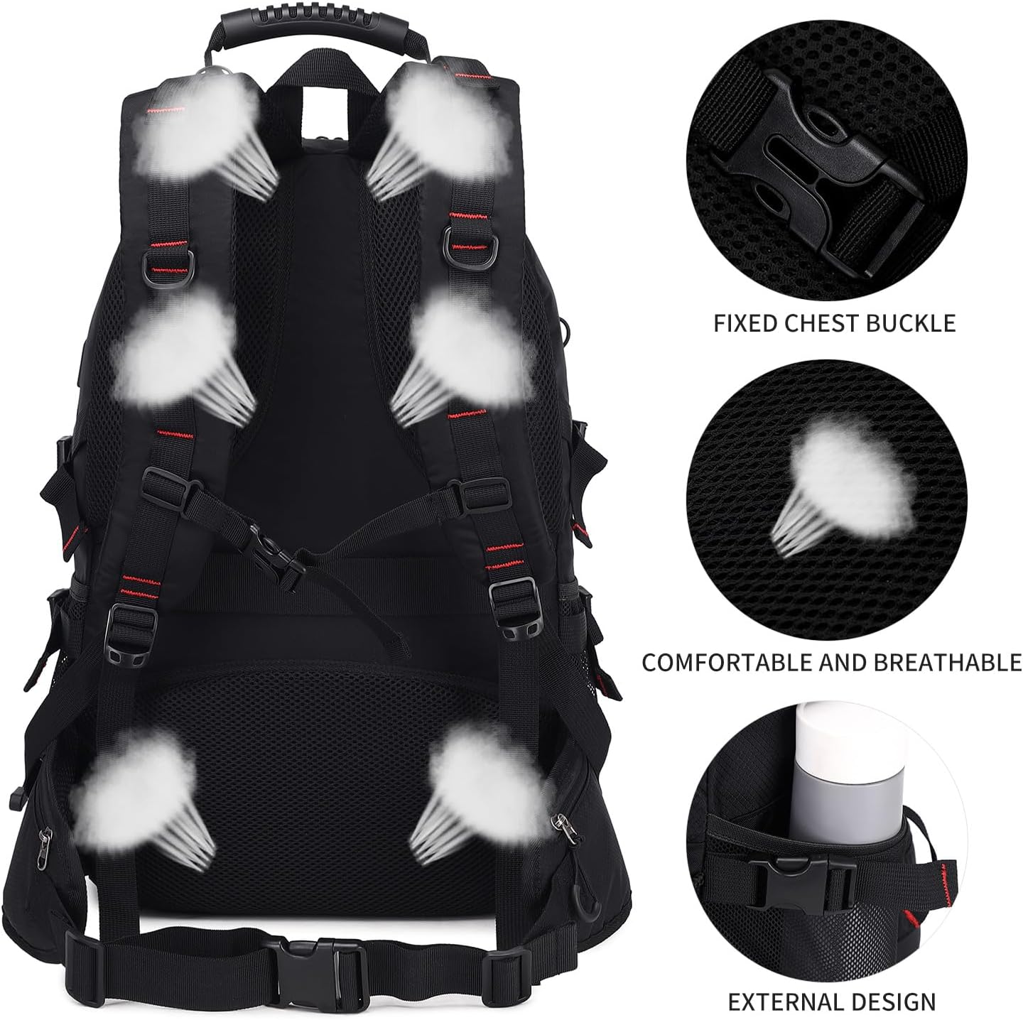 Nerlion 40L Hiking Backpack Travel Backpack for Men Women Camping Waterproof Outdoor Hiking Daypack Lightweight Backpack (Black)