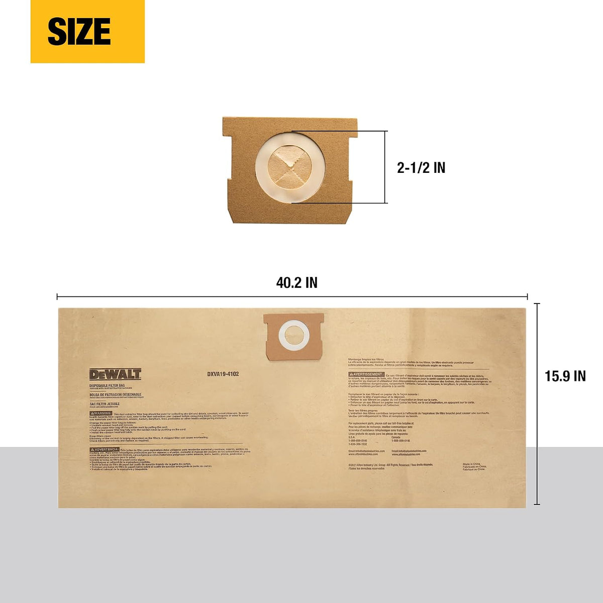 3 Pack DEWALT Dust Bag DXVA19-4102, for 12-16 Gallon Wet/Dry Vacuum, Filter Bag Compatible with DXV12P DXV14P DXV16P DXV16PA DXV16S