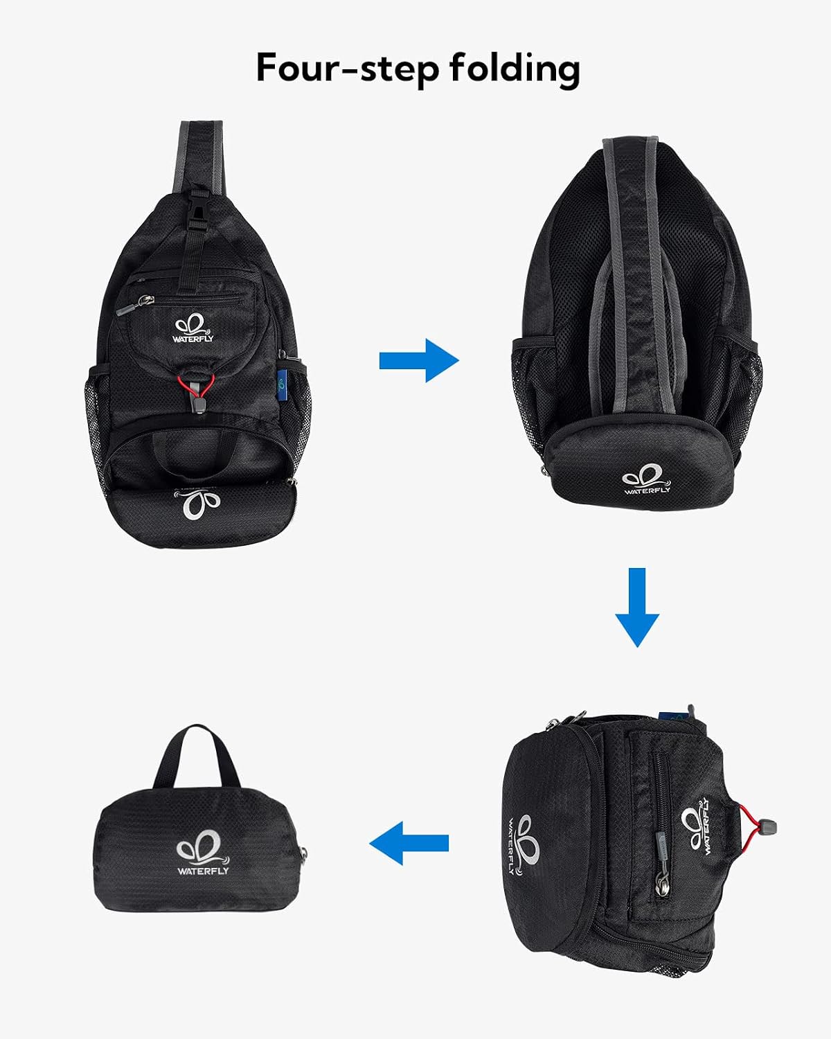 WATERFLY Packable Sling Backpack Lightweight Crossbody Bag Travel Daypack
