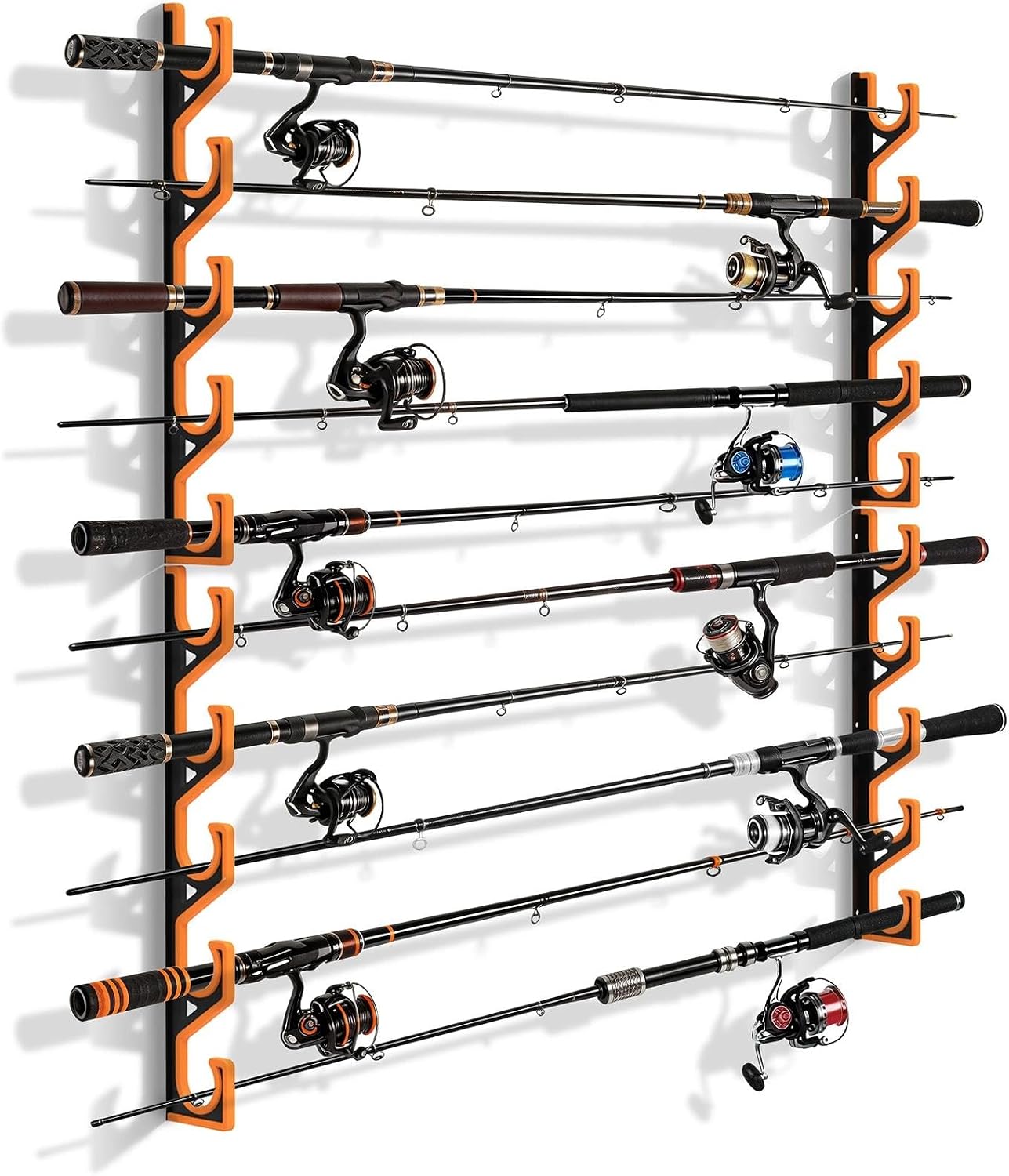 2 Pack Horizontal Fishing Rod Holders for Garage Wall & Ceiling, Anti-Scratch Soft PU Pad Rod Rack, Fishing Pole Storage Organizer Holds up to 10 Rod, Wall Mount Rod Keepers for Casting Rods