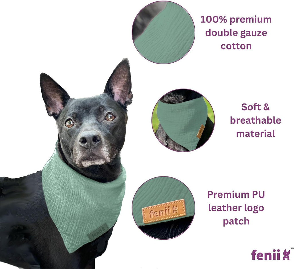 Premium Cotton Dog Bandanas - 2 Pack - Adjustable Fit - Washable - for Small, Medium & Large Breeds - Girl & Boy Dog Accessories - Multiple Sizes (Forest Green & Seafoam Green, Large)