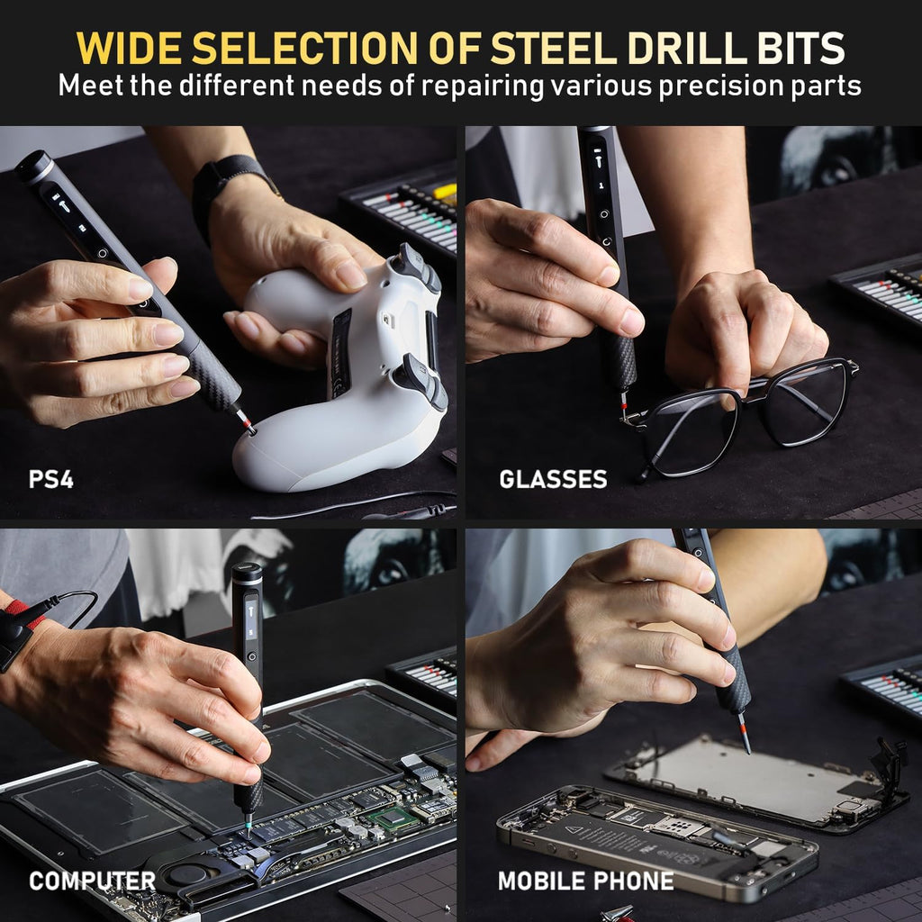 ZOE Precision Electric Screwdriver Set with LED Light, 5 Torque (0.15-0.6N·m), 500mAh USB-C,42 S2 Steel Bits，12 Type Fix Tools,Repair Kit for Laptop/Camera/Electronics
