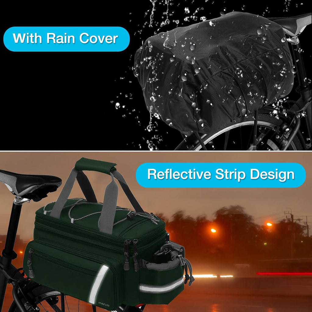 MOSISO Bike Rack Bag with Rain Cover, Bike Trunk Cooler Handag,Jungle Green