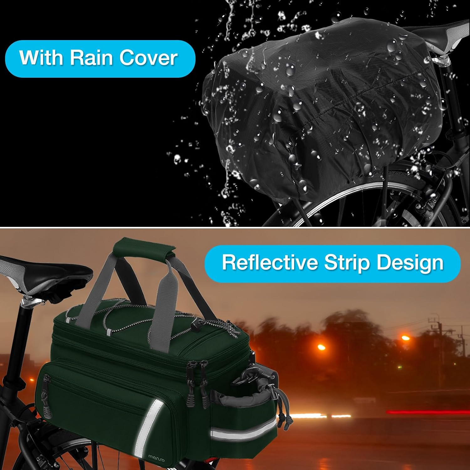 MOSISO Bike Rack Bag with Rain Cover, Bike Trunk Cooler Handag,Jungle Green