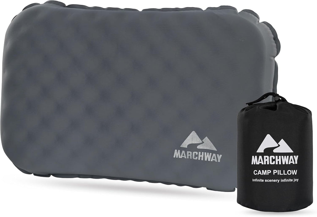 MARCHWAY Inflatable Camping Pillow with Soft Foam Top & TPU Air Bladder, Dual-Sided Support for All-Season, Lightweight Compact Travel Pillow for Hiking, Backpacking, Airplane, Car (Grey)