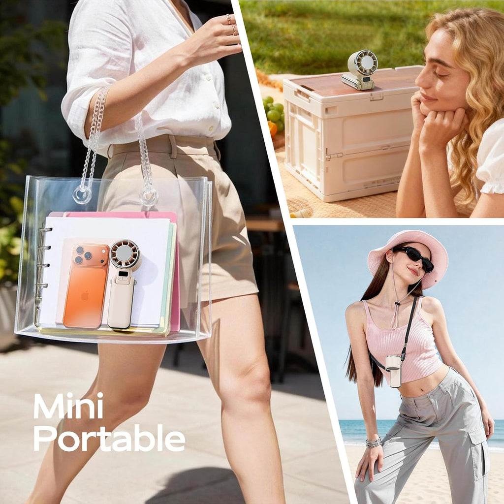 SHEWIND Portable Handheld Fan with Ice Cooling - 5 Gear High Speed Personal Turbo Fan Rechargeable, Up to 11 Hrs, Mini Hand Fans for Travel Essentials, Beach Vacation, Gifts for Women, Men (Cream)