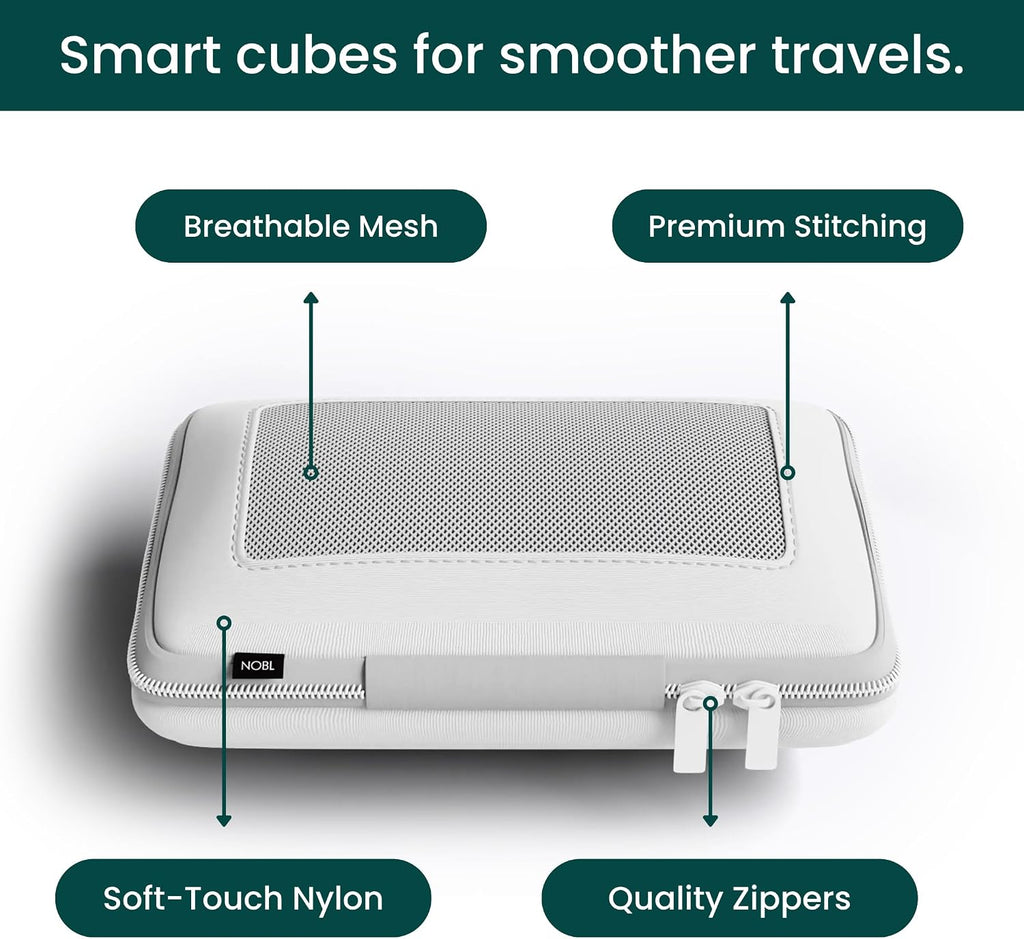 NOBL Travel Compression Packing Cubes Set of 6, Luggage Organizers, Ivory