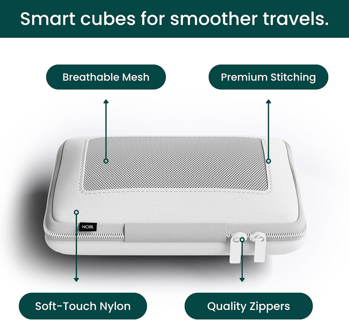 NOBL Travel Compression Packing Cubes Set of 6, Luggage Organizers, Ivory