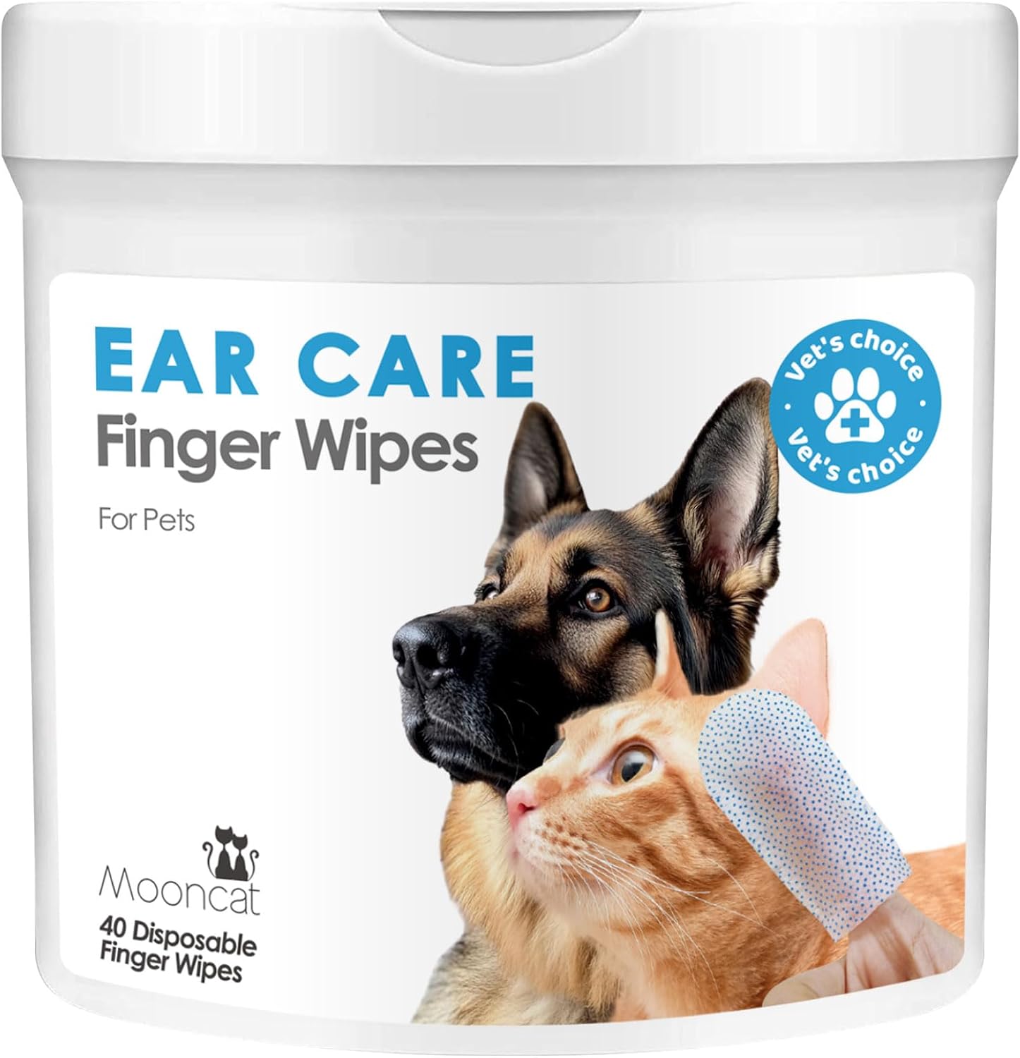 Mooncat Pet Ear Cleaning Finger Wipes — Silicone Dots, Cat & Dog, 40ct