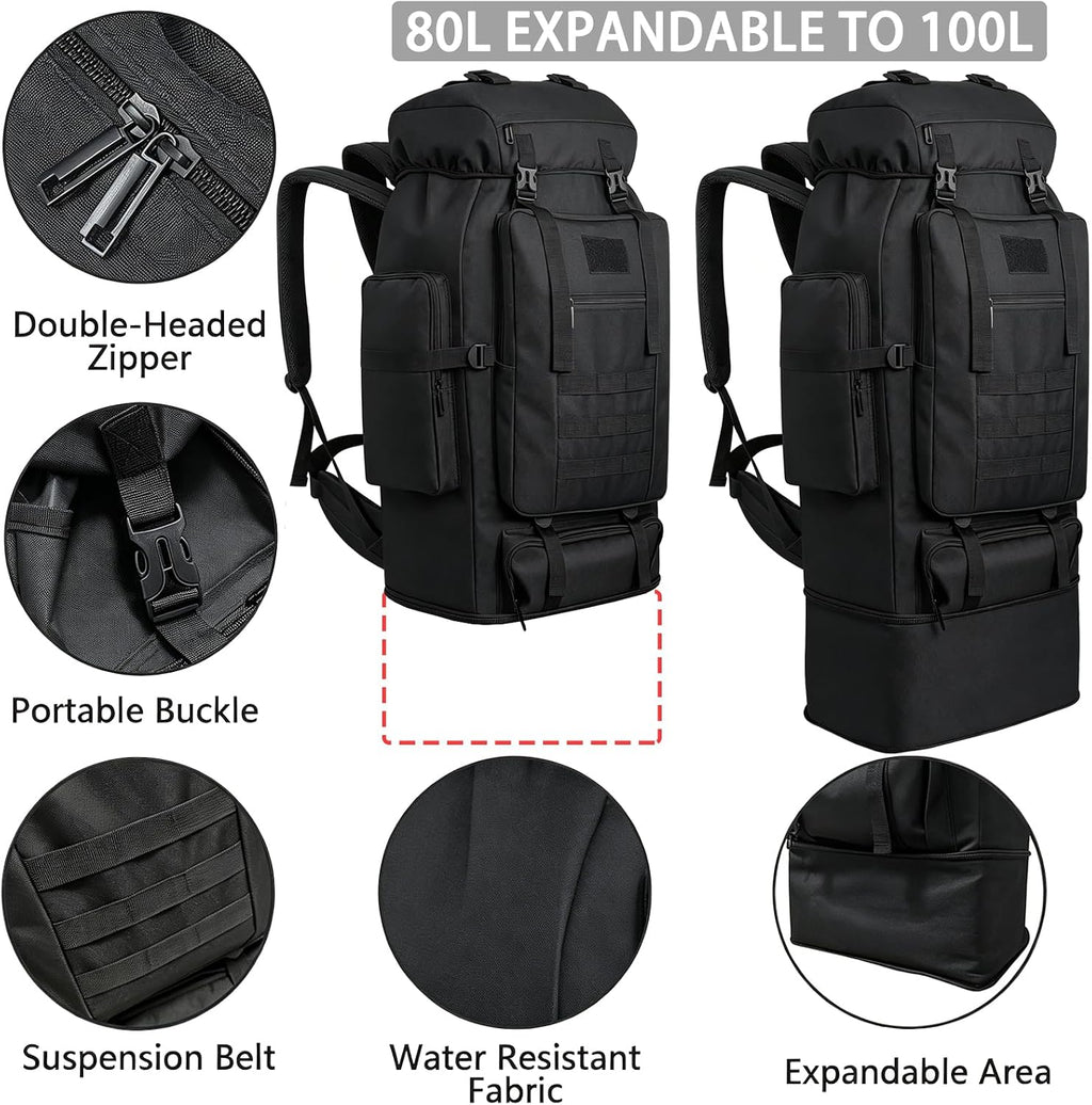 80L/100L Hiking Backpack Men Camping Rucksack Large Outdoor Travel Military Tactical Molle Trekking Knapsack Bag Women