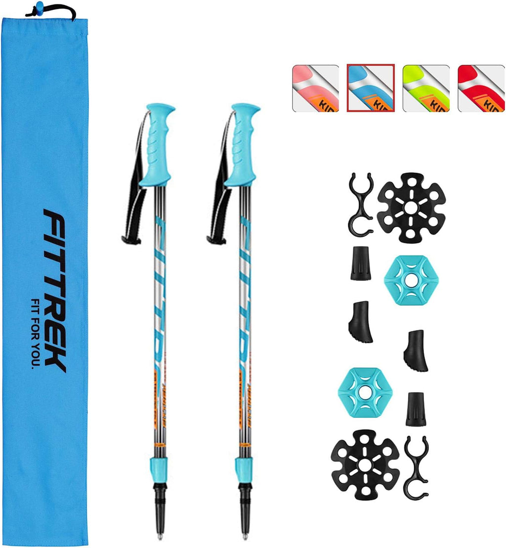 FitTrek Hiking Poles for Kids - Ultralight Nordic Walking Sticks - Telescopic Child Trekking Poles Collapsible 2 Pack