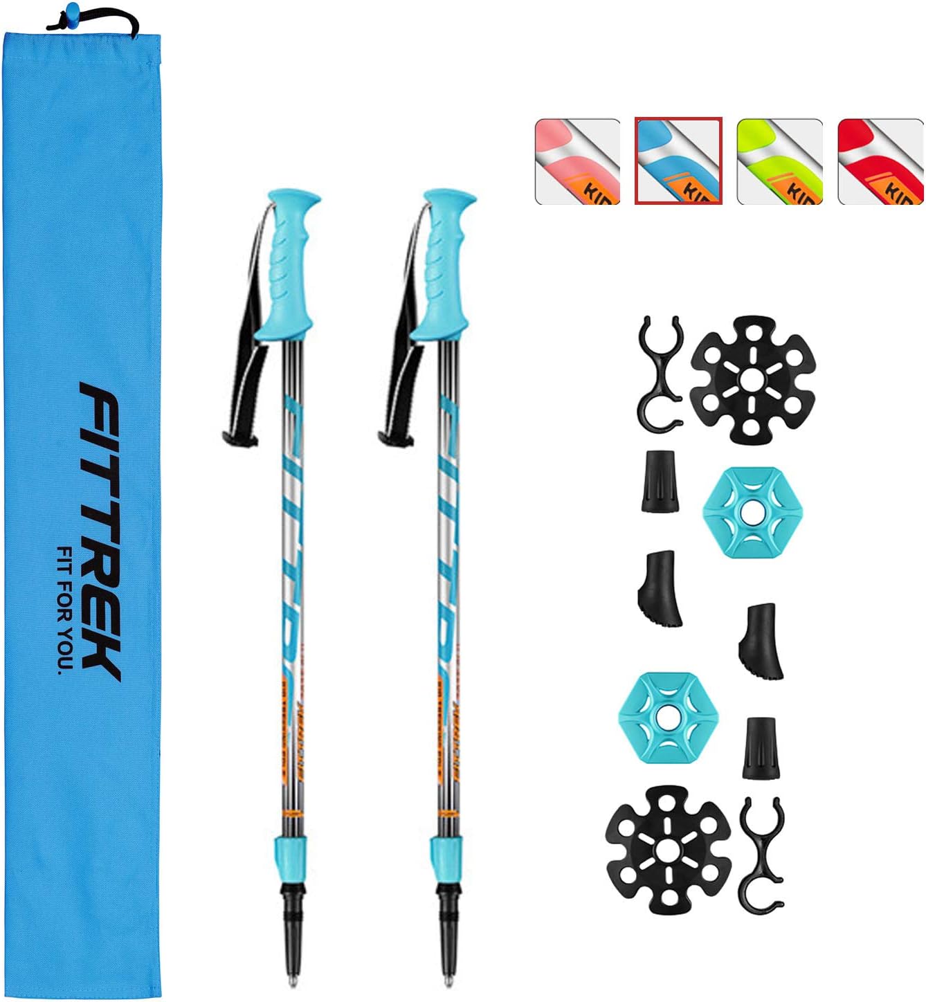 FitTrek Hiking Poles for Kids - Ultralight Nordic Walking Sticks - Telescopic Child Trekking Poles Collapsible 2 Pack