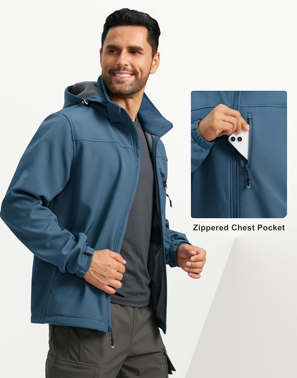 Pudolla Men's Softshell Jacket Hooded Fleece Lined Coats for Outdoor Work