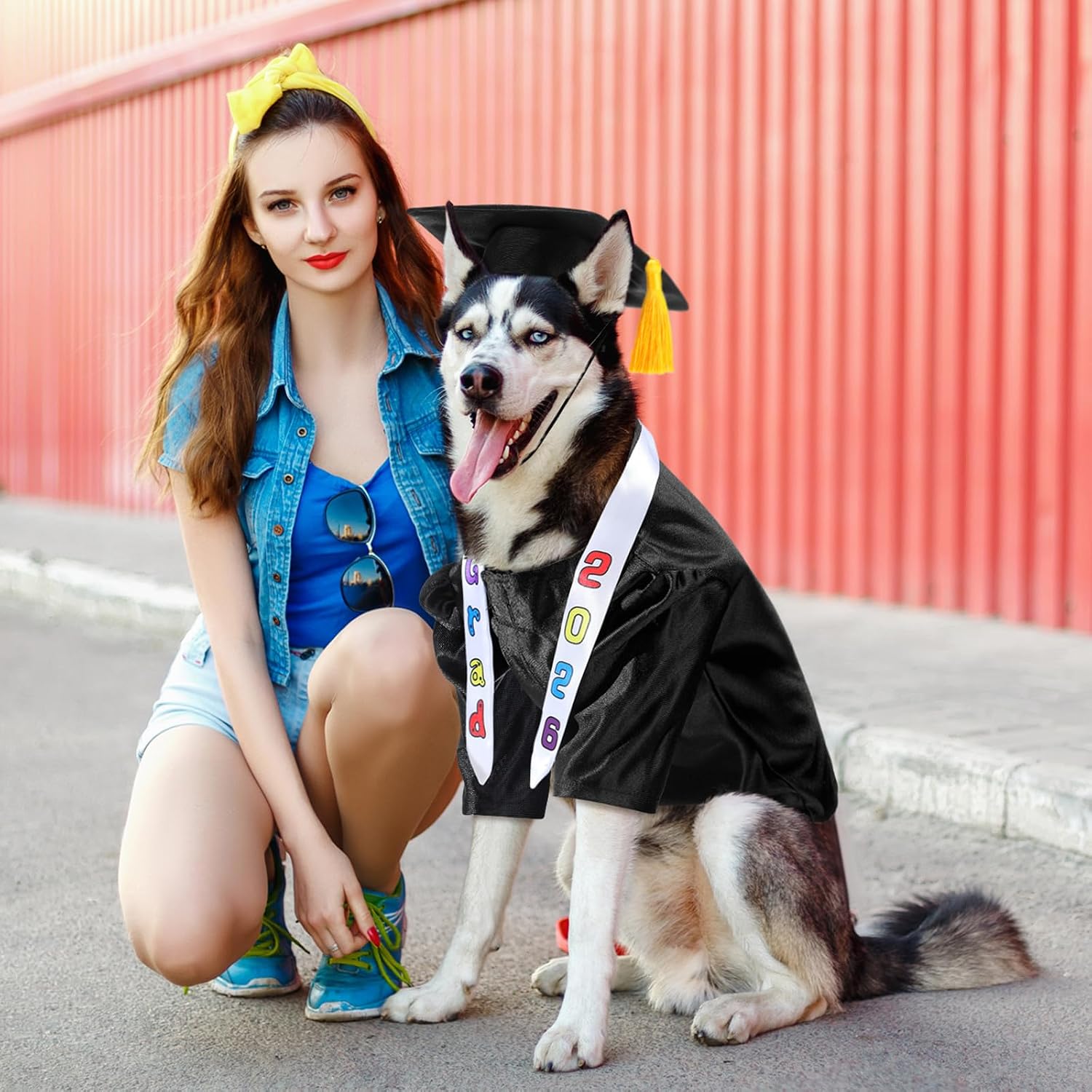 Chicingyou Small Dog Graduation Cap and Gown 2026 with Stole Washable Shirt and Hat Pet Graduation Gown Costume Outfit for Tiny Dog Little Cat Doll Clothes Holiday Halloween Costume Accessory(Black)