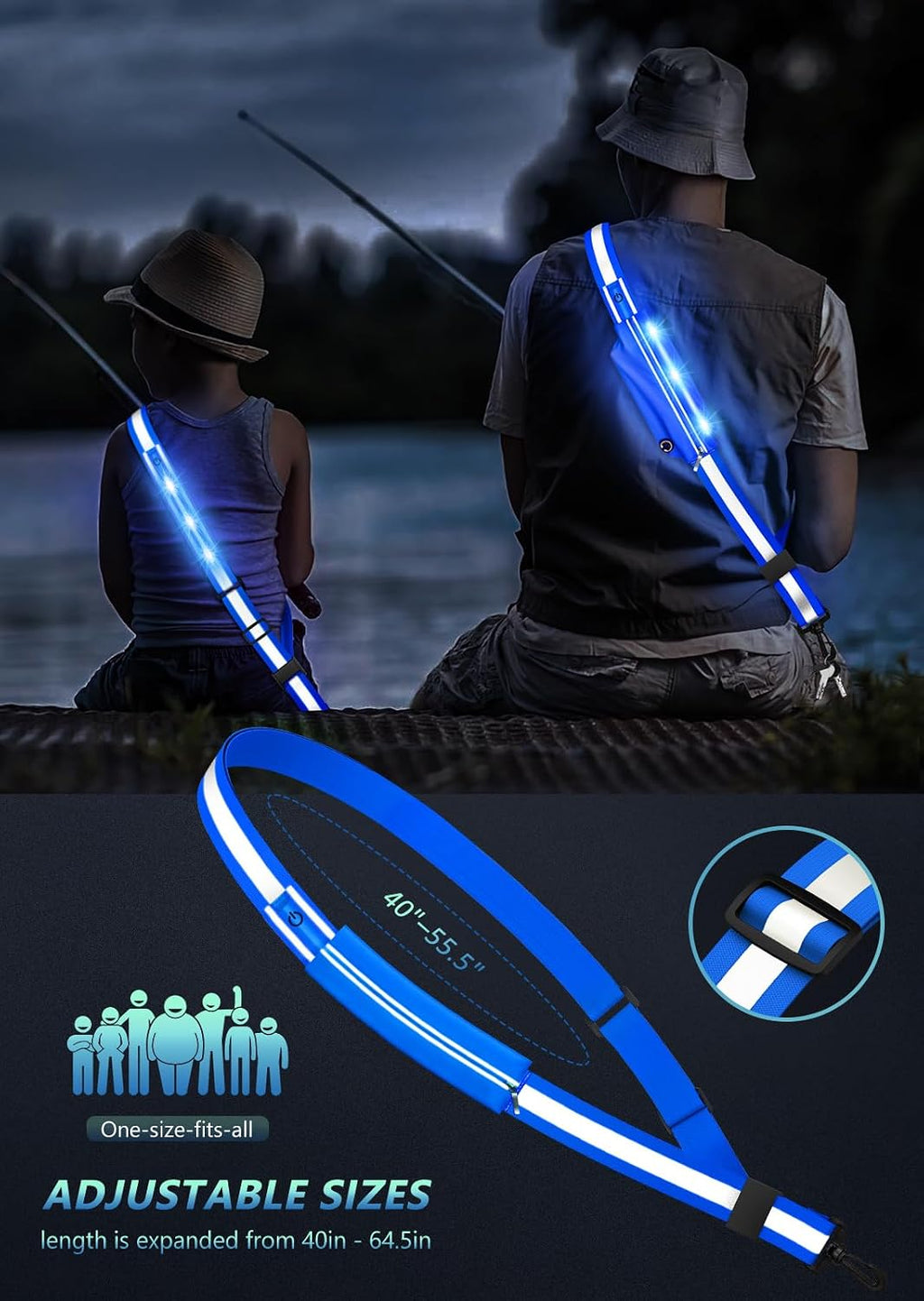 Fokia Kunbio LED Reflective Belt Sash for Walking at Night,Running Safety Gear LED Light Up Running Belt for Runners Walkers