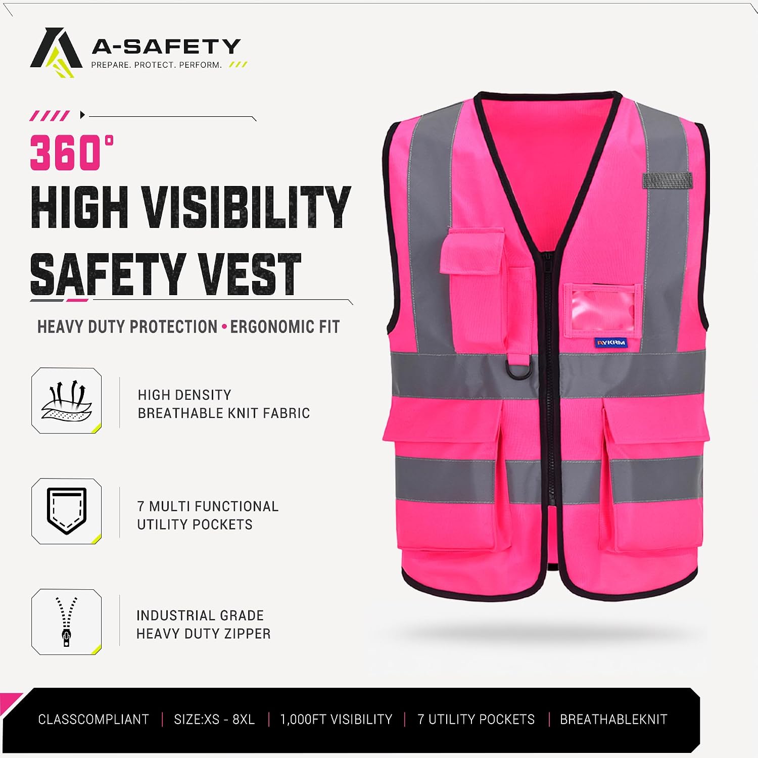A-SAFETY High Visibility Reflective Safety Vest Customize Logo (XS-8XL)
