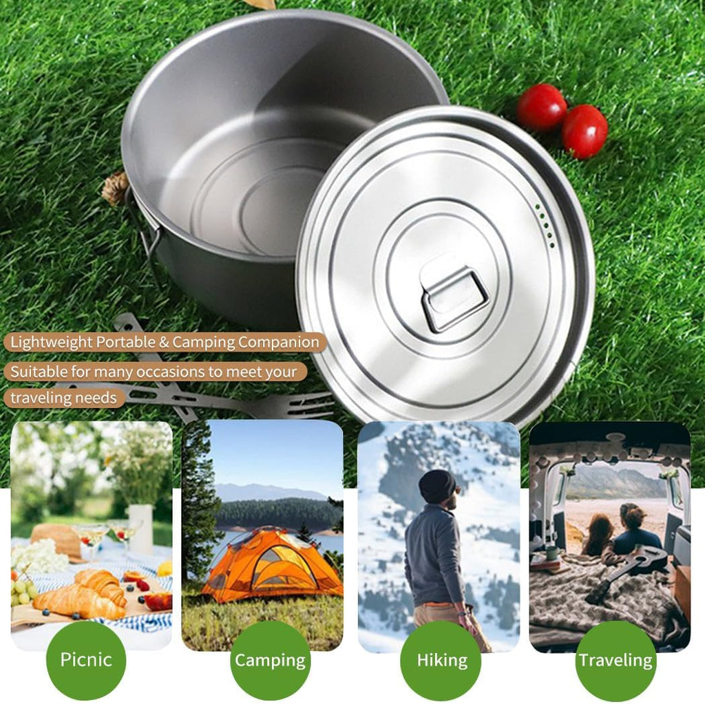 BY-J Titanium Camping Cookware 2200ml+1200ml+700ml Titanium Pot with Lid and Stainless steel spatula, Compact Backpacking and Travel Kitchenware for Camping, Hiking and Fishing