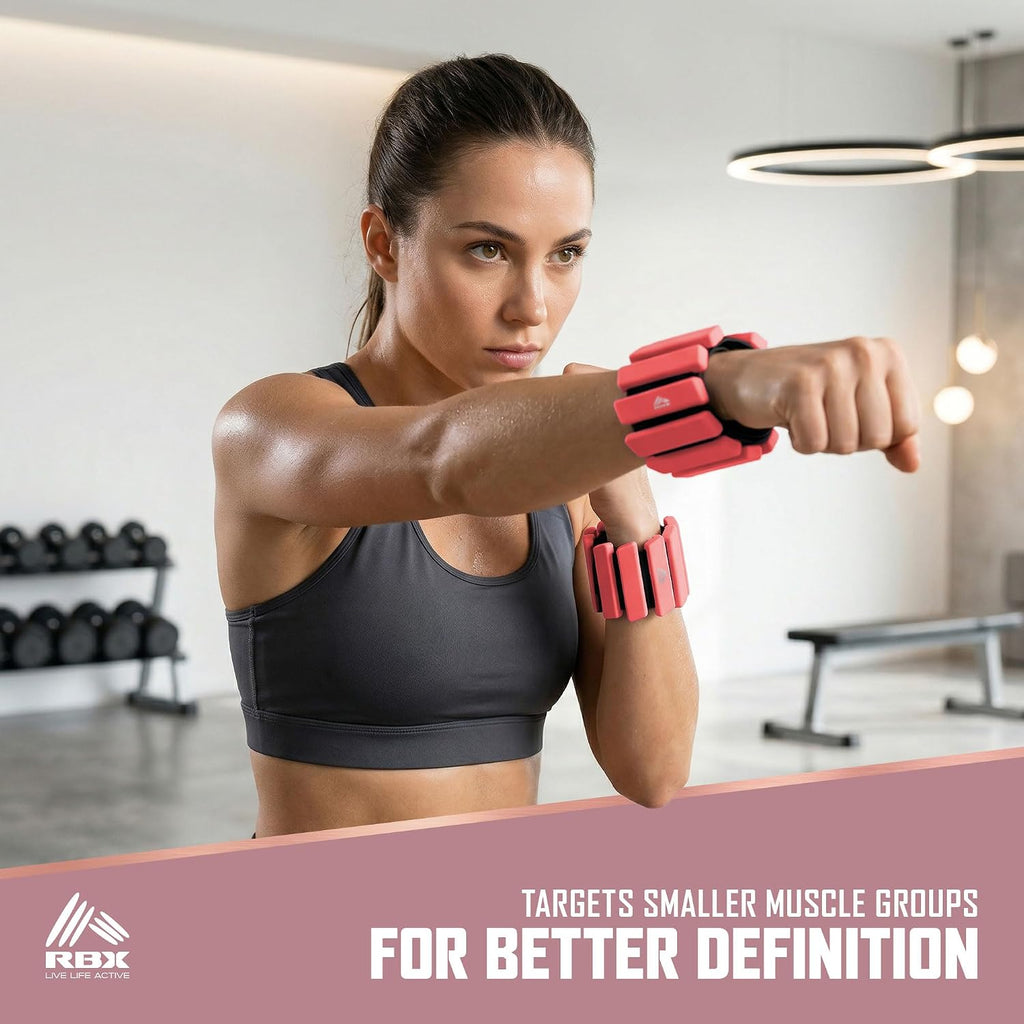 RBX Adjustable Ankle & Wrist Weights, Customizable for Pilates, Yoga, Walking, Barre, Home Workouts & Strength Training