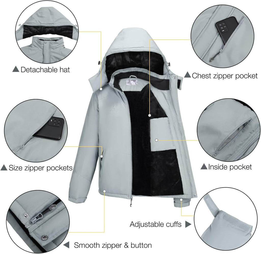 CAMELSPORTS Mens Winter Jacket Waterproof Warm Snow Ski Jackets Faux Fur Fleece Rain Coats with Removable Hood