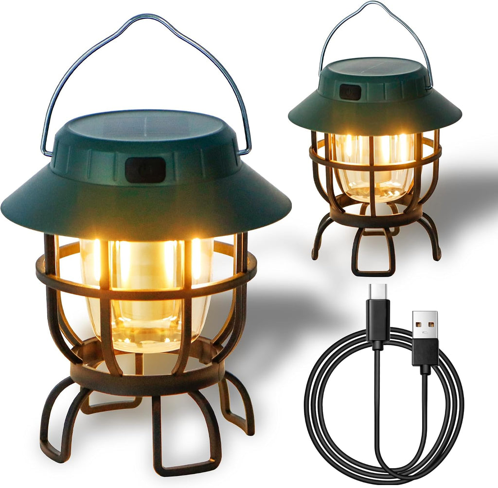 TRIROCKS Set of 2 LED Solar Camping Lantern Dimmable Rechargeable Lantern IPX3 Water-Resistant Portable Emergency Lights Outdoor Camping Lights for Camping Home Power Outage Hurricane Hiking (Red)
