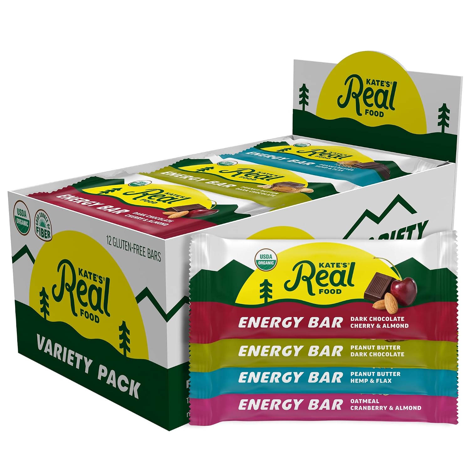 Kate's Real Food Organic Energy Bars Peanut Butter Hemp Flax (2.2 oz, 6 ct)
