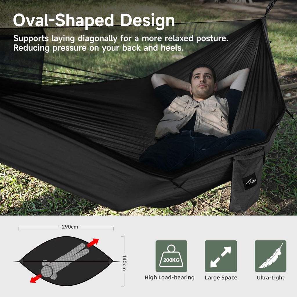 Camping Hammock with Mosquito Net and Ridge Rope, 2 Person Extra Large