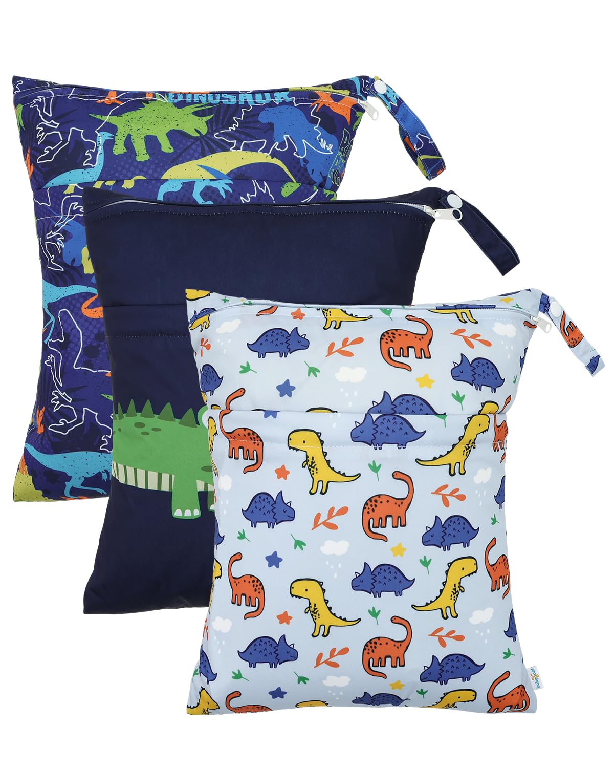 babygoal Dinosaur Wet Dry Bags 3 Pack, Waterproof Travel Bags for Swimsuits, Beach, Pool, Gym,Food Storage and Wet Clothes,3LN40-B