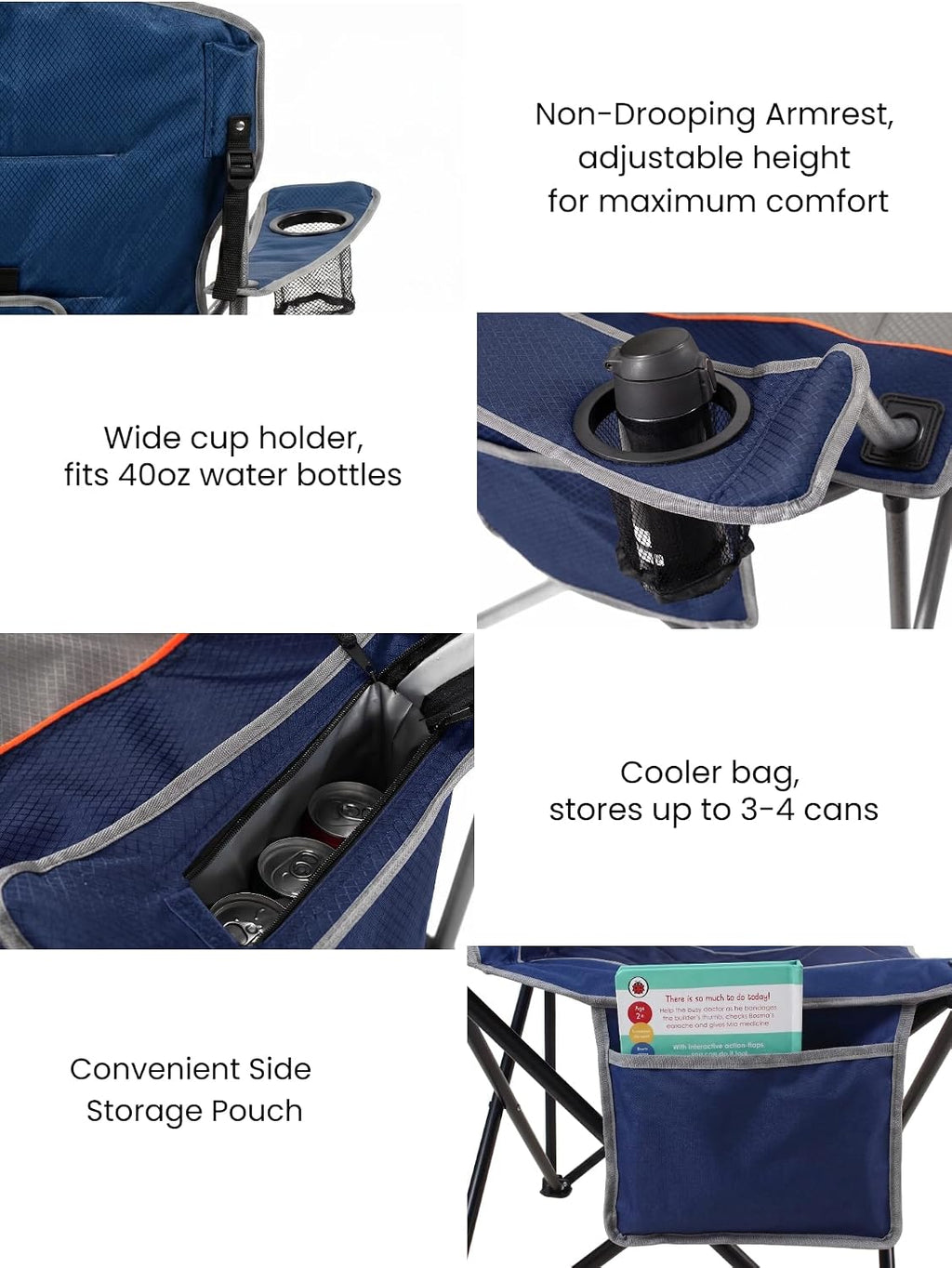 FAIR WIND 2-Pack Padded Oversized Camping Chair Heavy Duty for Adults