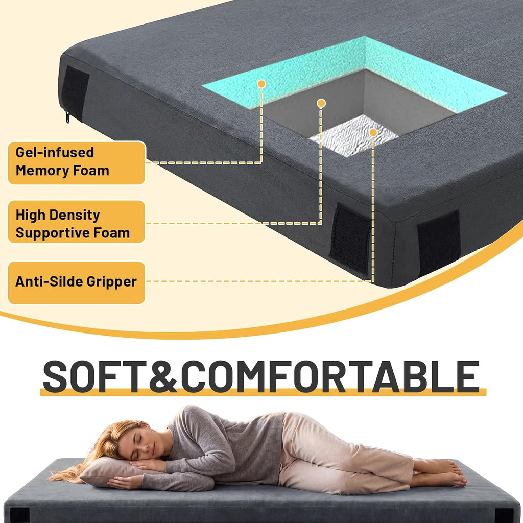 Memory Foam Camping Mattress Pad 3 inch,CertiPUR-US Sleeping Mat with Non-Slip Bottom,Portable Roll up Mattress Mats for Camping,Tent,Treavle,Car,Floor Bed,Dark Grey