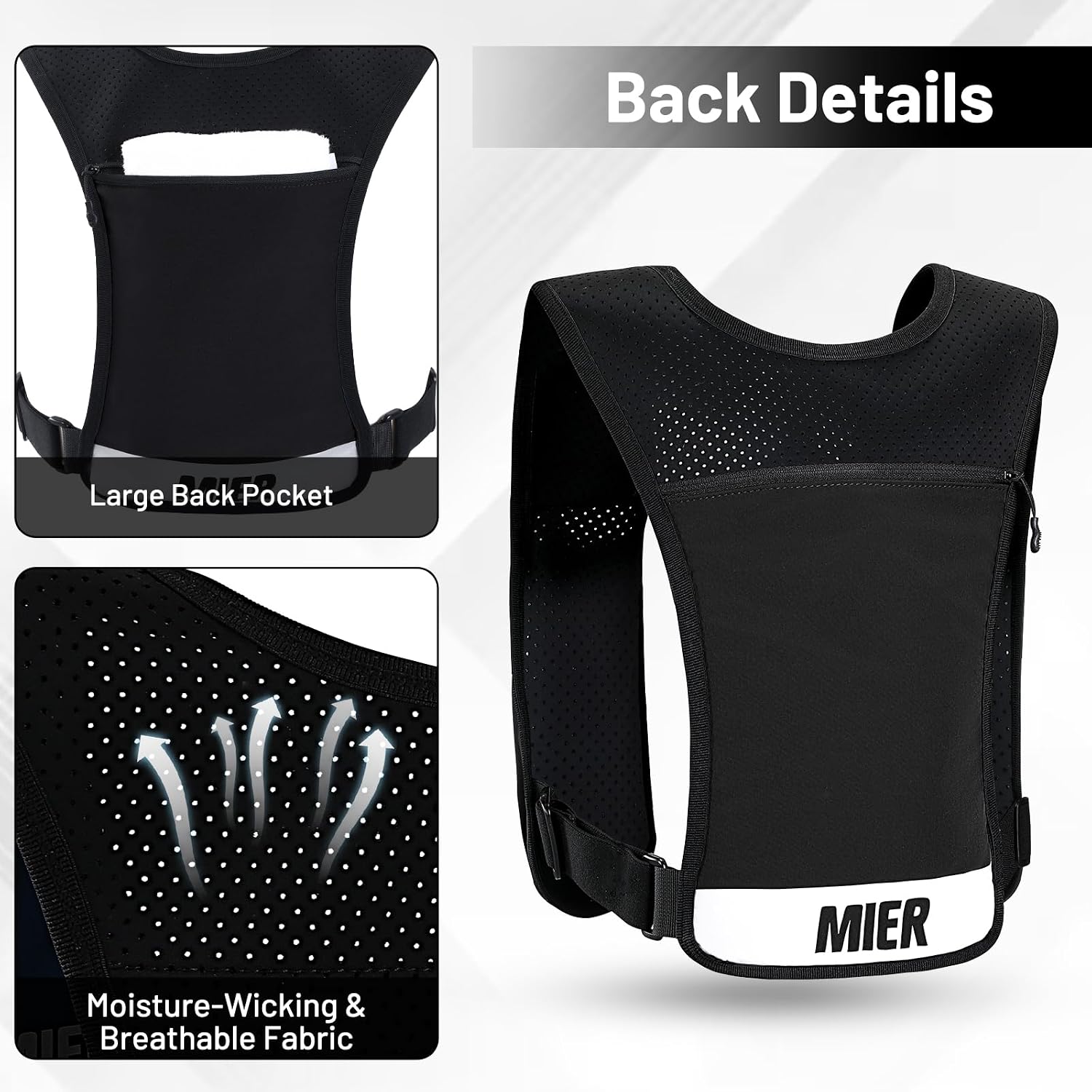 MIER Reflective Running Vest for Men Women with 500ml Soft Hydration Flask