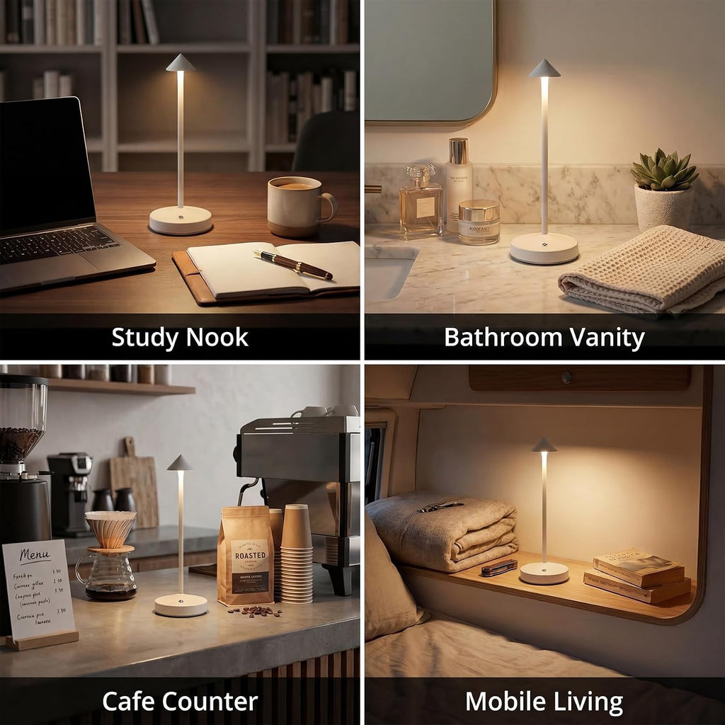 2 PACK Cordless Lamps,Battery Rechargeable Table Lamp,Portable Lamps,2 Level Brightness Dimmable Night Light,Minimalist Design,Cordless Table Lamps for Living Room/Restaurant/Couple Dinne(White)